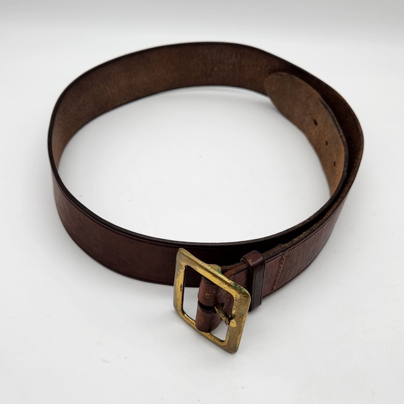 Brown Leather Belt Mens Size 36 Oil Tanned Harness Solid Brass Genuine Handmade - Picture 2 of 11